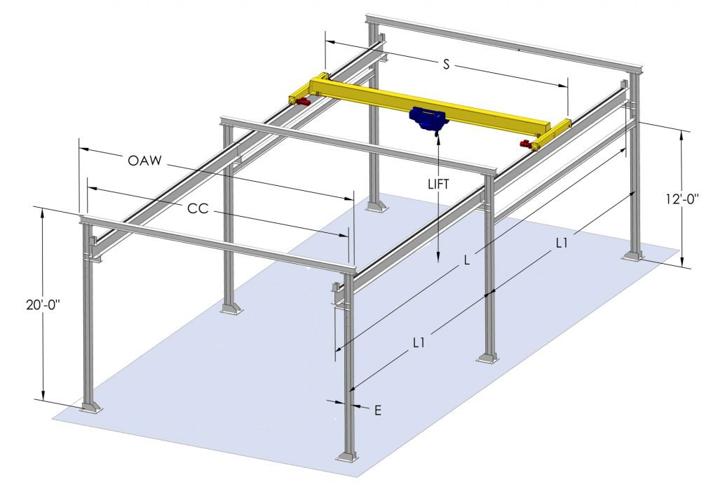 free standing bridge crane drawing of motcrane