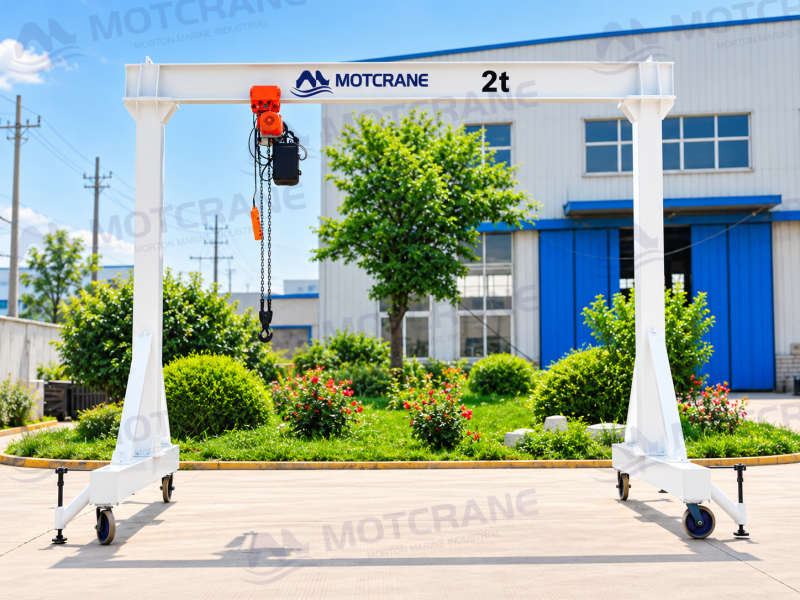 Manual steel portable gantry crane with chain hoist and swivel casters