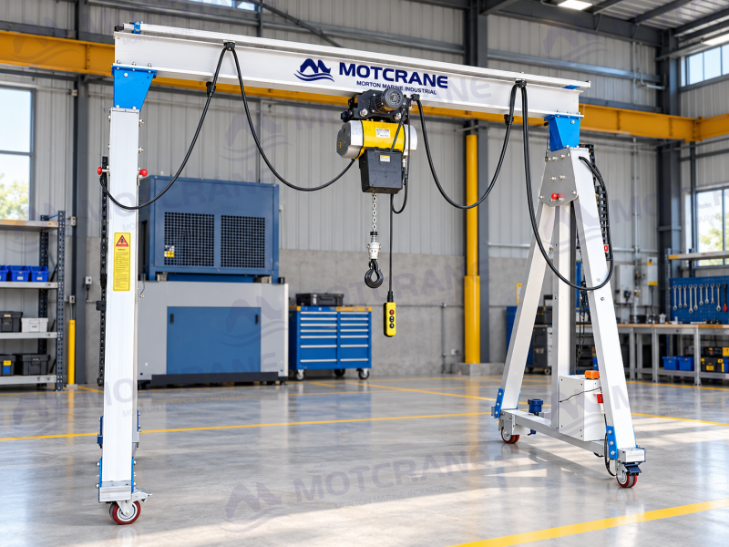 Motorized travel aluminum gantry crane with electric drive motor and powered wheels