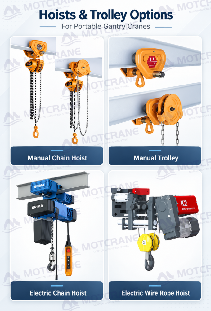 Manual chain hoists, electric chain hoist and electric wire rope hoist with compatible trolley systems