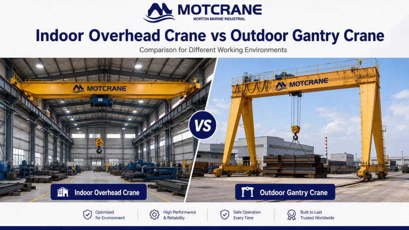Overhead crane in an indoor workshop compared with gantry crane in an outdoor yard