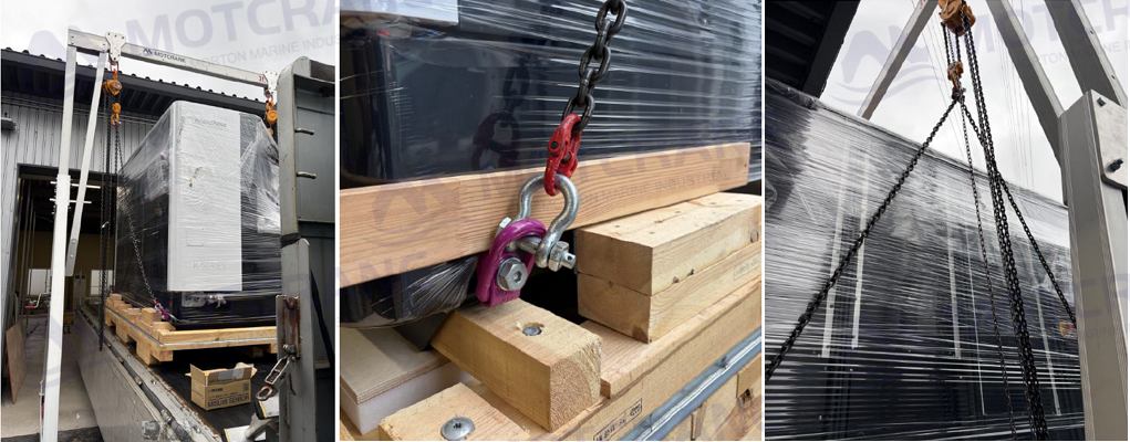 3 ton adjustable aluminum gantry crane unloading precision equipment from a truck in Japan