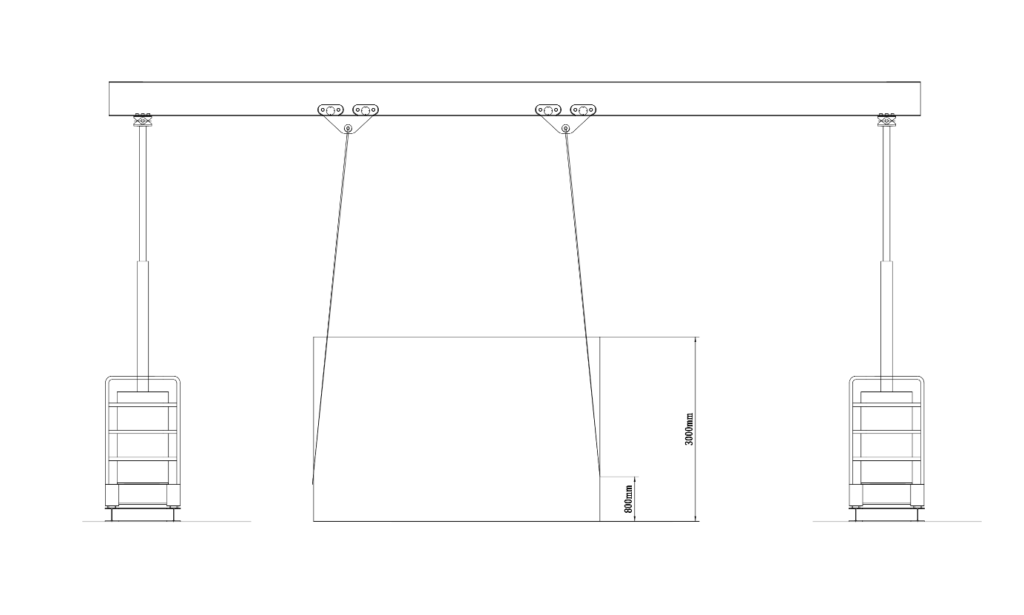 Actual lifting points on equipment sketch for hydraulic gantry crane lifting height calculation