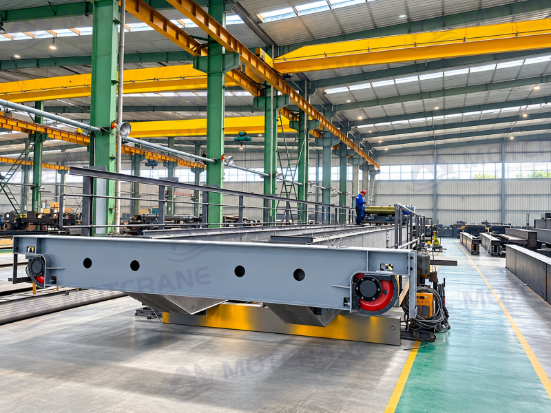 Large steel structure assembly for a QDY metallurgical double girder overhead crane at the production workshop
