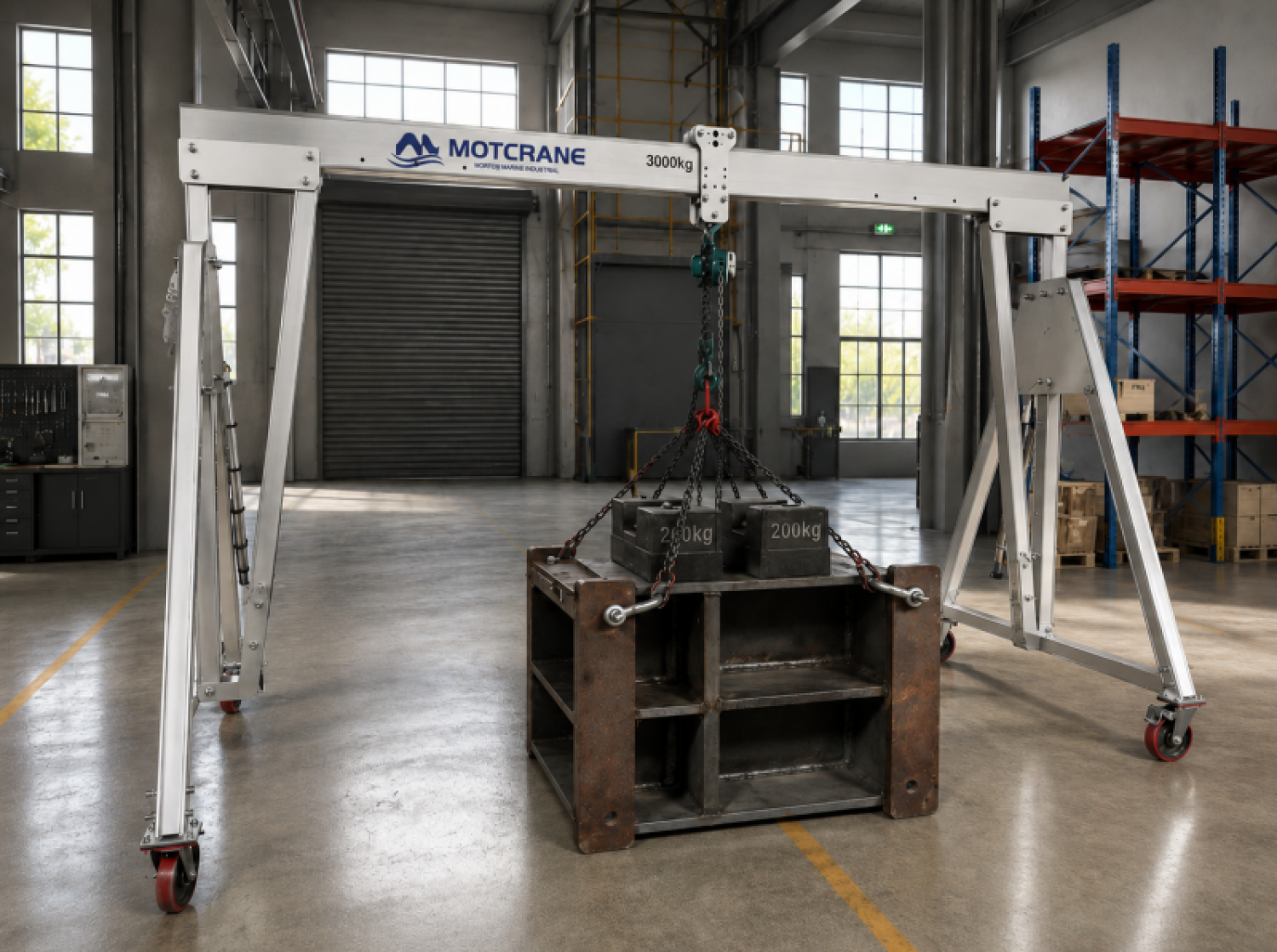 Aluminum gantry crane used for component assembly and lifting in a workshop